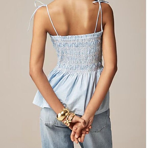 J. Crew blue and white Paloma top in stripe NWT smocked size large - Picture 3 of 12